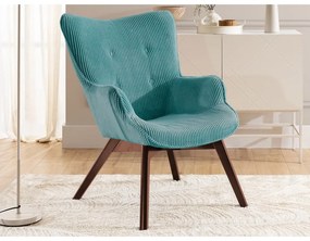 Türkiz kordbársony fotel lábtartóval Niko – Ropez