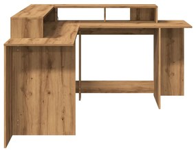kézműves tölgy színű szerelt fa LED-es íróasztal 152x152x91 cm