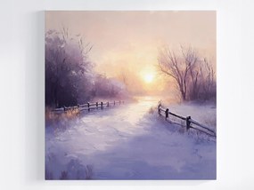 Vászonkép Canvas Tájkép Kilátás Falu Nap Tél Hó Út 80x80