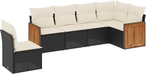 vidaXL 6 részes fekete polyrattan kerti ülőgarnitúra párnákkal