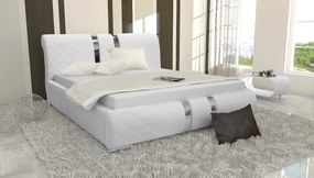 Luka fényűző kárpitozott ágy magasított fejtámlával és tárolóval, fehér ökobőr, 160 x 200