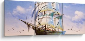 Kép egy hajóról a hullámokon (órával) (90x30 cm)