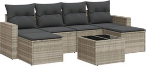 vidaXL 7 részes világosszürke polyrattan kerti ülőgarnitúra párnákkal