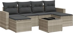 vidaXL 7 részes világosszürke polyrattan kerti ülőgarnitúra párnákkal