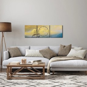 Kép - Egy hajó festménye a tengeren (órával) (90x30 cm)
