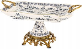 Palota tálca Retro kerámia öregített fehér kék arany patera láb