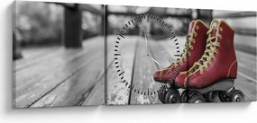 Egy piros régi görgős cipő képe (órával) (90x30 cm)