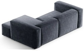 Szürkéskék kordbársony sarokkanapé (jobb oldali-heverő résszel) Bergano – Cosmopolitan Design