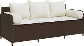 vidaXL 3 személyes barna polyrattan kerti kanapé párnával