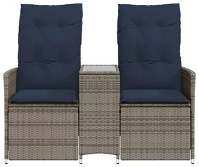 kétszemélyes dönthető kerti kanapé asztallal, szürke polyrattan
