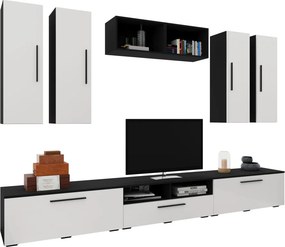 Kos V4 nappali szekrénysor, Fekete / Fényes fehér, MDF, 285 cm