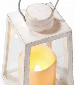 antik fehér fém lámpás ledes gyertyával - 17,5x10x10 cm