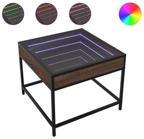 Barna tölgy végtelen hatású LED-es dohányzóasztal 50x50x41 cm