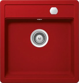 Schock Mono N-100S konyhai mosogatótálca Cristadur Rouge 490 x 510 mm lefolyó távműködtetővel, gránit, hagyományos beépítés, piros