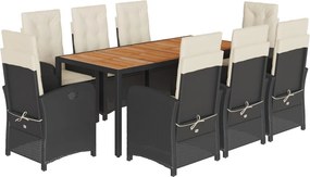 vidaXL 9 részes fekete polyrattan kerti étkezőgarnitúra párnákkal