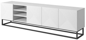 Asha TV-szekrény 200 cm, polccal, fémlábakon - matt fehér
