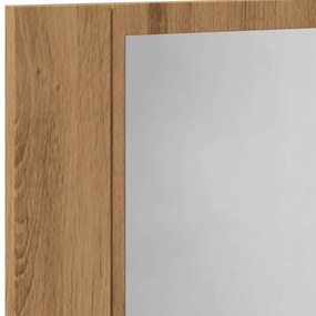 kézműves tölgyszínű szerelt fa tükörszekrény LED-del 60x12x45cm