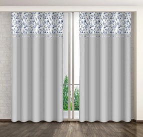 Világosszürke dekoratív függöny kék mező virágokkal nyomtatva Szélesség: 160 cm | Hossz: 270 cm