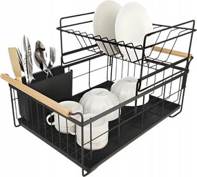 Edényszárító Evőeszközök Bögrék Kétszintes Csepegtető Tálcával Álló Nagy