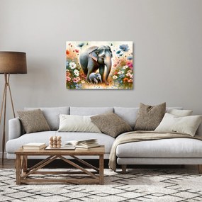Üveg kép - Elefánt mama, akvarell (70x50 cm)