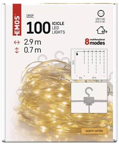 LED karácsonyi drop fényfüzér – jégcsapok, 2,9 m, kültéri és beltéri, meleg fehér, progr.