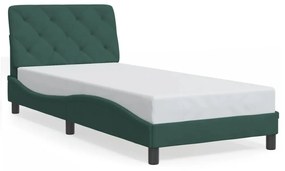 sötétzöld bársony ágykeret LED-világítással 90 x 200 cm