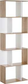 HOMCOM 5-Szintes Könyvespolc Fa Könyvespolc S-alakú Modern Dizájn Nappaliba Irodába 60x24x184,5 cm Fehér és Fa | Aosom