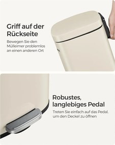 Konyhai szemetes, 30 literes, pedálos, fedeles, homokbézs