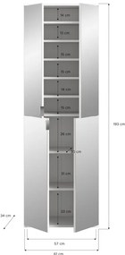 Project X 2 tükörajtós előszobai gardrób szekrény matt fehér