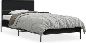 vidaXL fekete szerelt fa és fém ágykeret 90 x 200 cm
