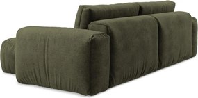 Zöld zsenília kinyitható sarokkanapé (jobb oldali-heverő résszel) Kuki – Makamii