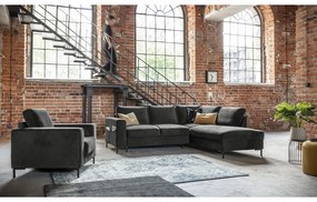Sötétszürke bársony kinyitható sarokkanapé (jobb oldali) Lofty Lilly – Miuform