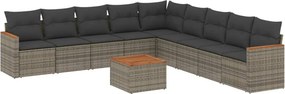 vidaXL 10 részes szürke polyrattan kerti ülőgarnitúra párnákkal