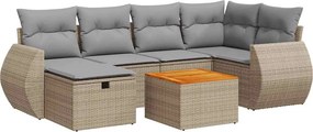 vidaXL 7 részes bézs polyrattan kerti ülőgarnitúra párnákkal