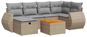 vidaXL 7 részes bézs polyrattan kerti ülőgarnitúra párnákkal