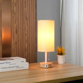Brilagi - TABLON asztali lámpa USB-porttal 1xE27/25W/230V tölgy/fehér/bézs