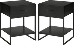 HOMCOM 2 db Modern Éjjeliszekrény, Hálószoba és Nappali Éjjeliszekrények, Fiókkal és Nyitott Polccal, Modern Dizájn, MDF és Acél, 45x40x60cm, Fekete |