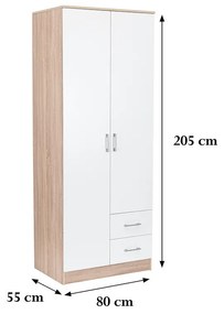 Miami gardróbszekrény 80x205 cm fehér-sonoma tölgy