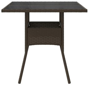 barna polyrattan üveglapos kerti asztal 80 x 80 x 75 cm