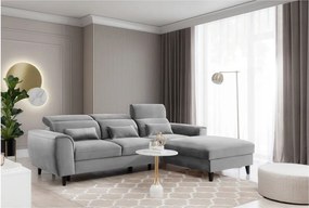 Szürke bársony kinyitható-tárolóhelyes sarokkanapé (jobb oldali-heverő résszel) Foble – ELTAP