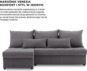 Venezia sarokkanapé, kordbársony, univerzális oldal, hab töltet, szürke
