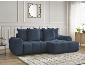 Kék zsenília kinyitható-tárolóhelyes sarokkanapé (jobb oldali-heverő résszel) Roxelane – Bobochic Paris
