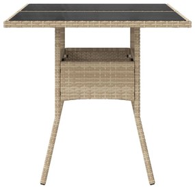 bézs polyrattan üveglapos kerti asztal 80 x 80 x 75 cm