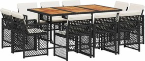 vidaXL 11 részes fekete polyrattan kerti étkezőgarnitúra párnákkal