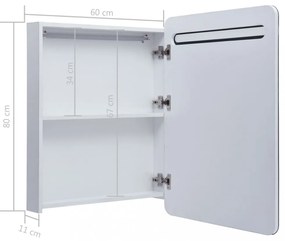 tükrös fürdőszobaszekrény LED világítással 60 x 11 x 80 cm