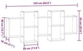 betonszürke szerelt fa fali polc 159 x 18 x 65 cm