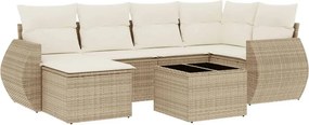 vidaXL 7 részes bézs polyrattan kerti ülőgarnitúra párnákkal