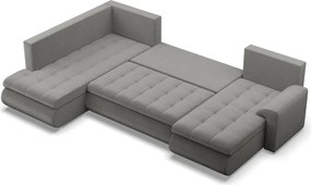 Tokio U sarokkanapé, 3 ágyneműtartóval, bársony, baloldali, világosszürke