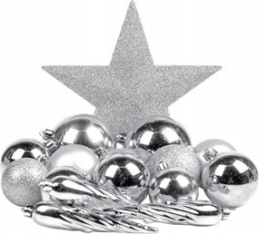 Ezüst színű karácsonyfa díszek, 32 darabos szett