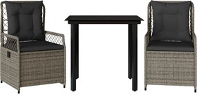 vidaXL 3 részes szürke polyrattan kerti étkezőgarnitúra párnával